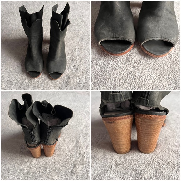 Free People Golden Road Peep Toe Leather Heel Boot Black Gray Sz 37 - Picture 4 of 15